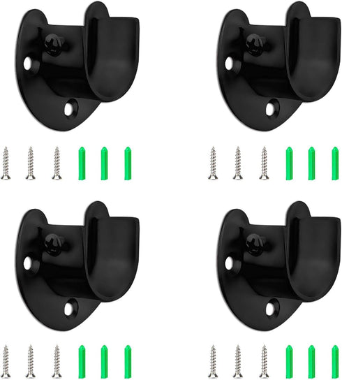 Stainless Steel Closet Rod Holder Black 4pcs Heavy Duty WardrobeBracket 1" & 1-1/4" Diameter U Shape Rod End Supports Curtain Pole Flange Socket...