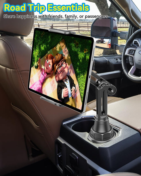 for iPad Car Mount Cup Holder Tablet Holder Adjustable Height Long Arm for 5-11" Samsung Tablets iPad Pro Air Mini iPhone Cell Phone, Black...