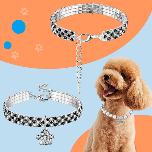 4 Pcs Pearl Dog Collar Necklaces Small Dogs Cats Rhinestones Collar Necklace Set, Crystal Pet Puppy Dog Necklace Adjustable Dog Jewelry for Pet Sm...