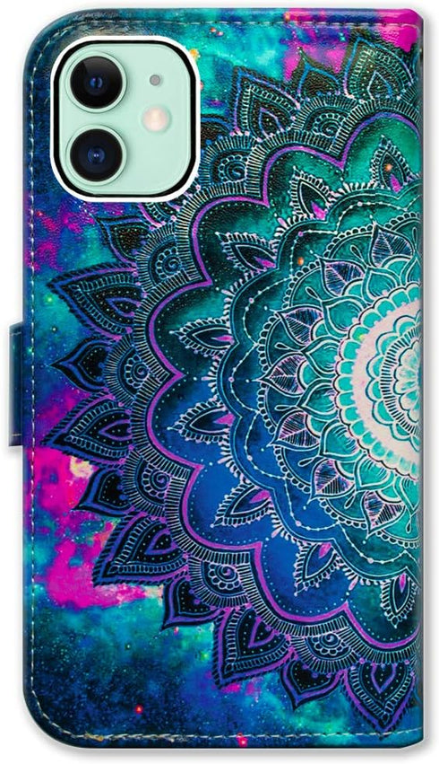 Case for iPhone 12,iPhone 12 Pro Case, Mandala Flower Space Leather Flip Phone Case Wallet Cover with Card Slot Holder Kickstand for iPhone 12/iPh...