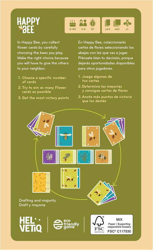 Happy Bee Card Game - Strategic Pollen Harvesting for Victory! Educational Game, Fun Family Game for Kids & Adults, Ages 8+, 3-6 Players, 15 Minut...