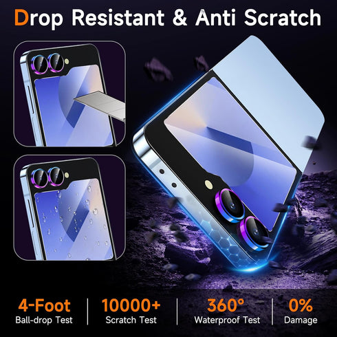 YWXTW EZ Alignment for Samsung Galaxy Z Flip 6 Screen Protector, 2 PCS Front Tempered Glass Cover Screen Protector+1 Set Camera Lens Protector, Bu...
