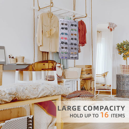 Sunglasses Organizer Storage - 16 Slots Glasses Storage Wall Pocket Display Hanging on Door, Eyewear Display, Dust-Proof...