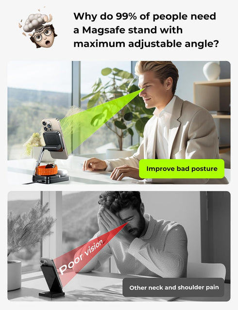 LISEN for Apple Wireless Charging Station for Magsafe Charger Portable, 3 in 1 Charging Station for Apple 15W Max Fast, Fits iPhone 15/14/13 Serie...