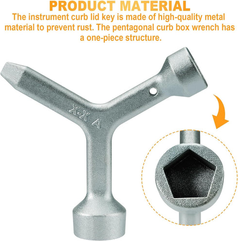 MKF2 Meter Curb Box Key - Fits Standard & Large Pentagon Bolts, Heavy-Duty Silver Shut Off Tool for Water Meter Box & Valve Key - 5.5 Inches...