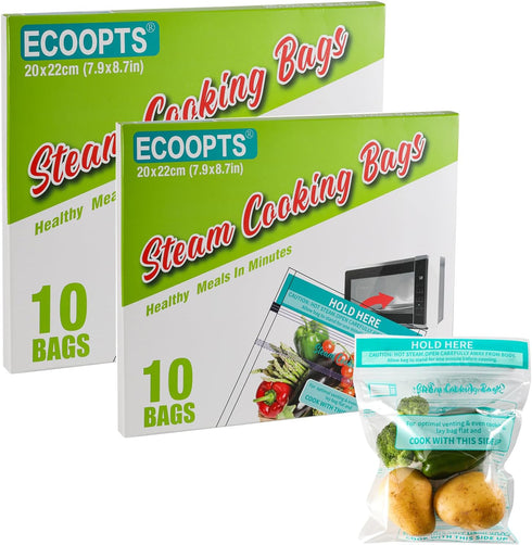 20×Steam Cooking Bags Large Size Microwave Steamer Bags for Vegetables,Potatoes and Meat -2Pack...