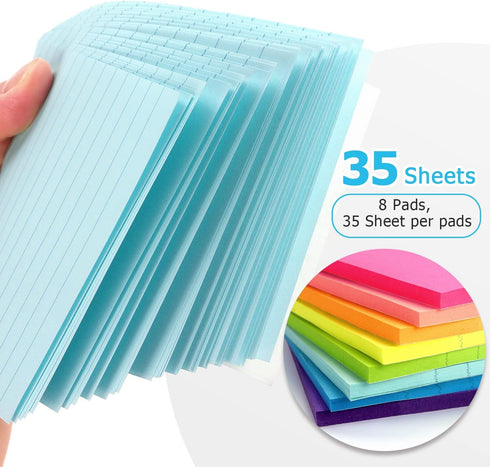 8 Pads Lined Sticky Notes 4x6 Sticky Notes with Lines Self-Stick Note Pads 8 Bright Multi Colors, 35 Sheet/Pad...