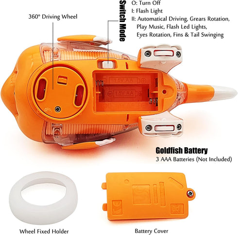 Tipmant Cute Electric Fish Toy Electronic Goldfish Animal Vehicle Car Auto Driving, Transparent Gears, Music, Flash Led Lights, Baby Toddler Kids ...