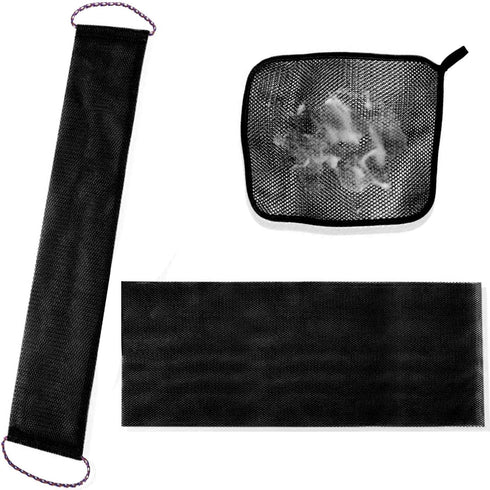 3 Pcs African Exfoliating Net Sponge, Washcloth Scrubber Shower Essentials African net Bath Sponges Bathing Shower Cloth Kit for Back, Body, Face-...