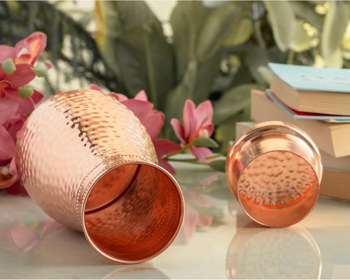 Indian Art Villa Pure Copper Bedroom Water Bottle With Inbuilt Glass & Hammered Shine Design, Drinkware, Storage Purpose, Volume-32 Oz...
