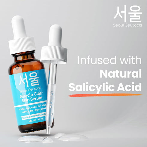 SeoulCeuticals Korean Acne Serum, Skin Care Treatment for Acne Prone Skin - Rapid Action Salicylic Acid, Tea Tree & Clove For Even Skin Tone 1oz...