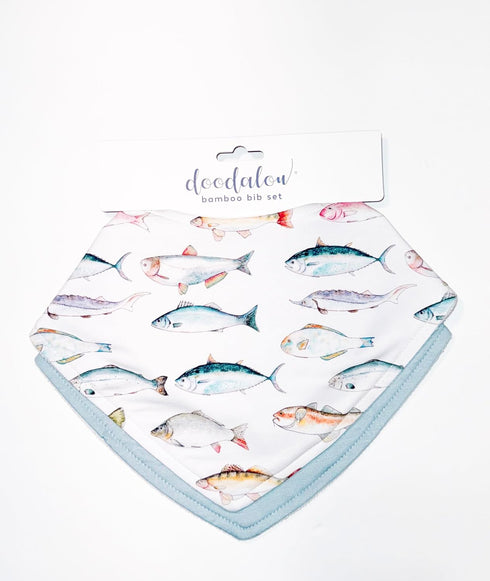 Baby Bib for Drooling and Teething - Highly Absorbent, Machine Washable, Durable, Soft Snap Closure, Pacifier Clip - Let's Go Fishing...