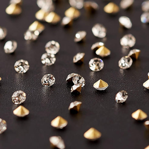 Fashewelry 2mm Pointed Back Clear Glass Rhinestone 1440Pcs Faceted Diamond Loose Stone with Golden Back Mini Crystal Diamante Gems for Nail Art Cr...