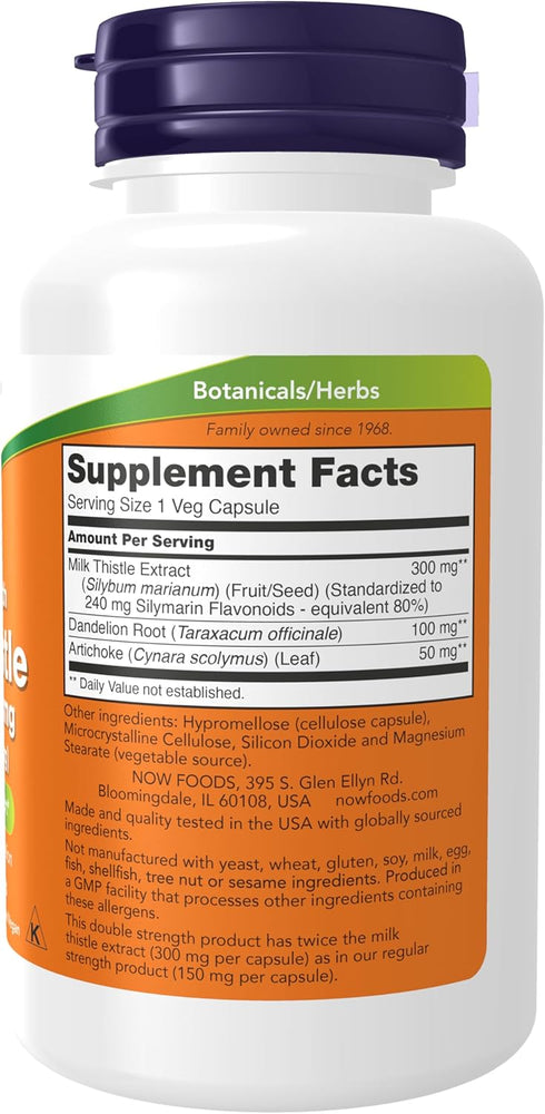 NOW Supplements, Silymarin Milk Thistle Extract 300 mg with Artichoke and Dandelion, Double Strength, Supports Liver Function*, 100 Veg Capsules...