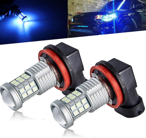 Super Bright 3000lm H8 H11 LED Fog Lights Bulbs DRL High Power 3030 Chips with Projector Lens Replacement for Cars Trucks, Ice Blue...