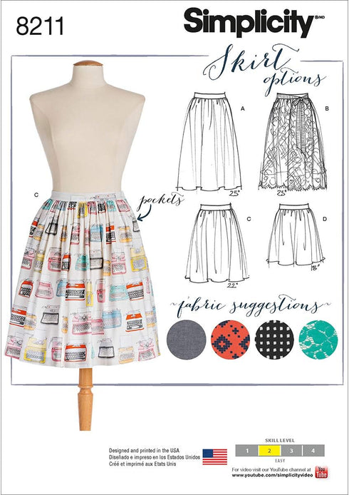 Simplicity 8211 Women's Dirndl Pocketed Skirt Sewing Patterns, Sizes 14-22...