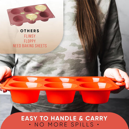 Regular Size 6 Cup Silicone Muffin Pans for Baking - Non-Stick Silicone Cupcake Pans for Baking, Easy-Release, Metal Handles, BPA-Free, Dishwasher...
