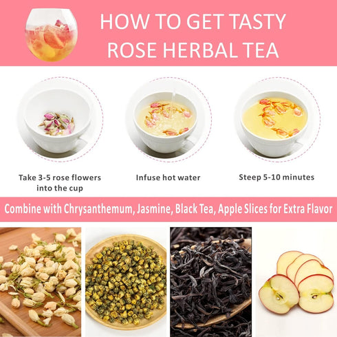 Goofoo Dried Rose Buds Rose Tea, Edible Whole Dry Roses, Premium Loose Leaf Flowers Herb, Natural Healthy Herbal Tea Beverages, Ideal for Gift, 2....