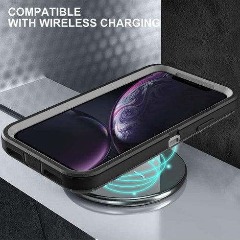 for iPhone XR Case, Military Grade 3 in 1 Heavy Duty Shockproof/Drop Proof/Dust Proof Case with 2Pcs Tempered Glass Screen Protector (Black/Grey)....