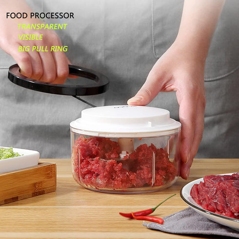 Manual Food Chopper Vegetable Chopper, ZWCEGND 550ML Garlic Mincer Hand Pull String Onion Cutter with Big Pull Ring for Veggies, Meat, Ginger, Pep...