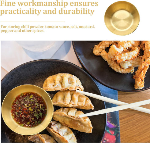 4 PCS Gold Sauce Dip Bowls, Stainless Steel Seasoning Dish, Small Sushi Dipping Bowls, 3.2 inch Round Appetizer Plates...