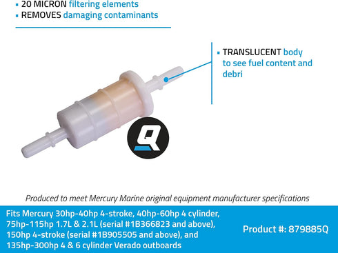 Quicksilver by Mercury Marine 879885Q Inline Fuel Filter for Mercury and Mariner Outboards...