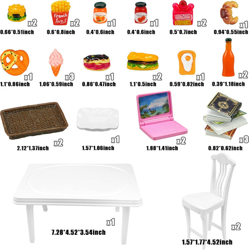 30 Pcs Miniature Food Drinks Laptop Computer Books Toys Dollhouse Miniature Furniture Plastic Table Fits Accessories Scale Dollhouse Playsets Girl...