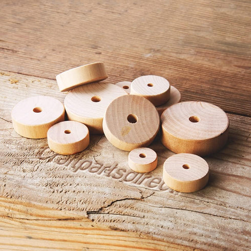 1 inch x 3/8 inch Flat Slab Wooden Toy Wheel, 1/4 inch Hole - Unfinished Blank | 50 Pack...