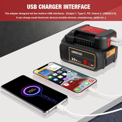 2 Pack USB Charger Adapter for Dewalt 20V Li-ion Battery with USB Output & Type-C Fast Charging Interface(Adapter Only)...