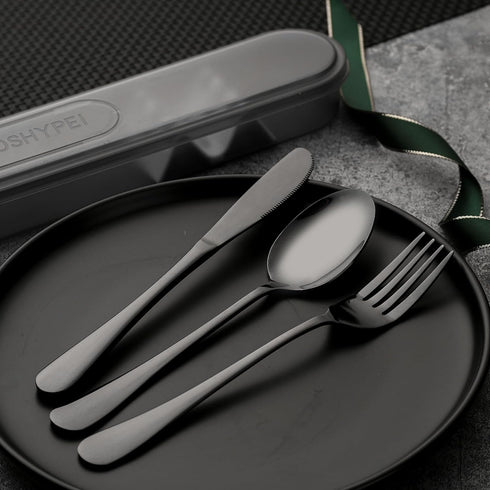 Portable Utensils Set with Case, 4pcs Stainless Steel Reusable Silverware for Lunch Camping School Picnic Workplace Travel, Lunch Box Includ Fork ...
