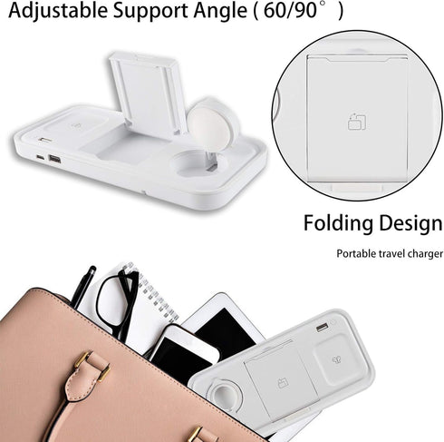 Wireless Charger, 4 in 1 Qi-Certified Fast Charging Station for Apple Watch Airpods Pro iPhone 121111proXXSXRXs Max88 Plus, Foldable Wireless Char...