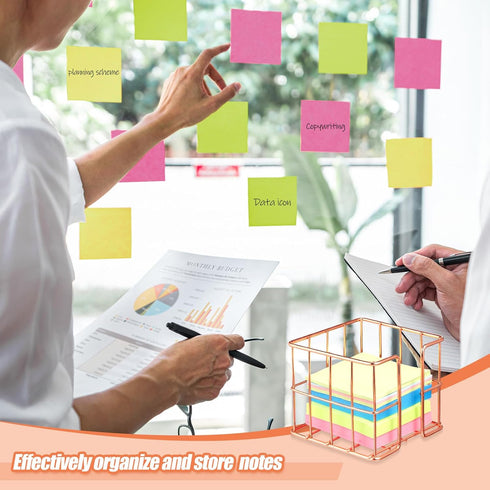 2 Pcs Post Note Holder Rose Gold Sticky Note Holder Cute Memo Note Cube Holder Dispenser Office Notepad Holder for Desk Organizer Mesh Memo Holder...