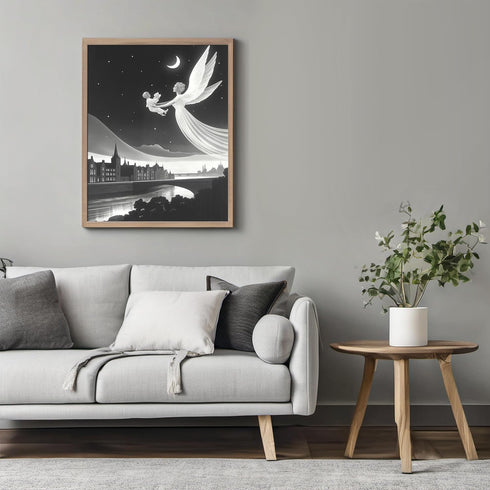 Posterizer 1 pcs-flying angel carrying a child-spiritual ethereal art work 1-Fantasy & Fiction Art Gift for Art Lovers Living Room Bedroom Decor- ...