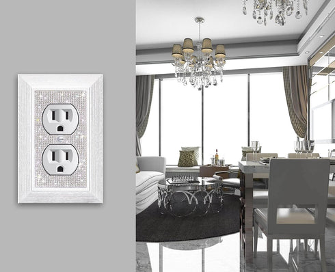 Bling Wall Plates for Electrical Outlets,2023 Glitter Cute Covers,Silver Rhinestones White Texture Electrical Outlet Covers Wall Plate Decorative ...