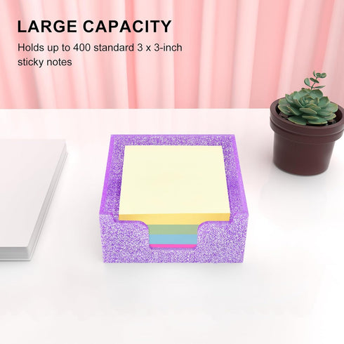 Acrylic Sticky Note Holder, Self Stick Note Pad Holder, 3.94 x 3.94 Inch Glitter Sticky Note Dispenser, Memo Pad Holder Dispenser Organizer for Sc...