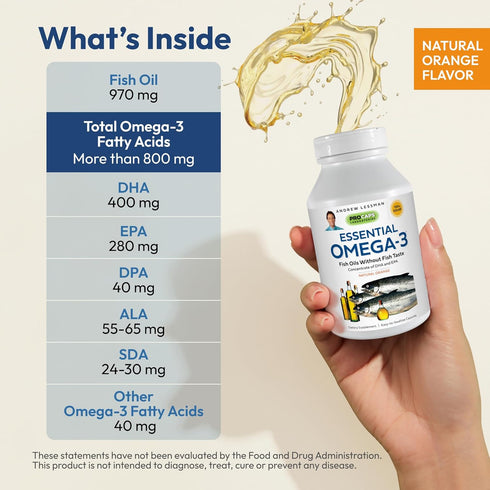ANDREW LESSMAN Essential Omega-3 Orange - 60 Softgels - Ultra-Pure, High Potency Omega-3 Oils. High DHA, No Stomach Upset, No Contaminants, No Mer...