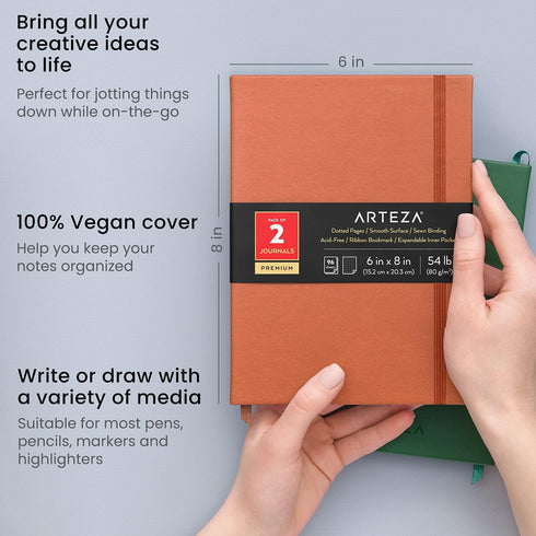 ARTEZA Dotted Journals, Pack of 2, 6x8 Inches, 96 Sheets, Hunter Green and Saddle, Hardcover Notepads with Smooth Paper...