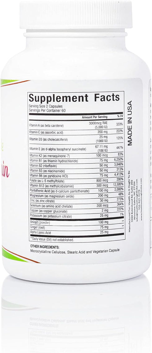 Health As It Ought To Be Highly|Absorbable Daily Multivitamin with Shilajit, MethylB12, Methylfolate, and Vitamin K2 MK7 Supplement | 120 Capsules...