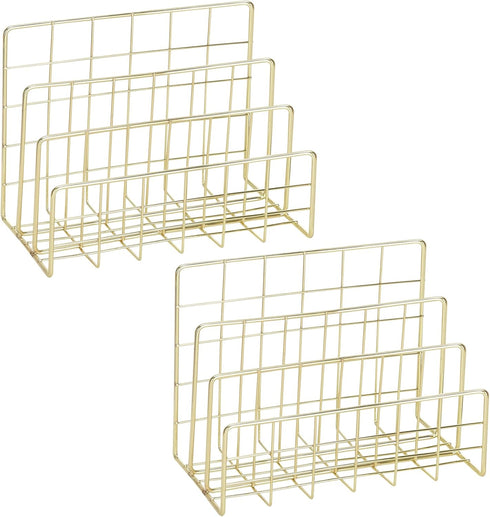 2 Pieces Desk Mail Organizer, Metal Mesh Small File Holders Letter Organizer, Bill/Document/Filing/Folders/Paper Organizer for Desktop (Metal-Gold...