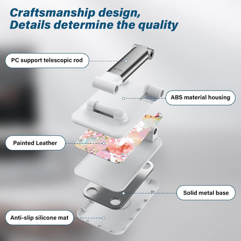 Foldable Phone Stand for Desk, Adjustable Angle of View, Suitable for iPhone, Samsung and Other Smart Phones, Pink Flowers...