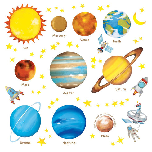 Decowall DS8-1307 Planets in The Space Kids Wall Decals Wall Stickers Peel and Stick Removable Wall Stickers for Kids Nursery Bedroom Living Room...
