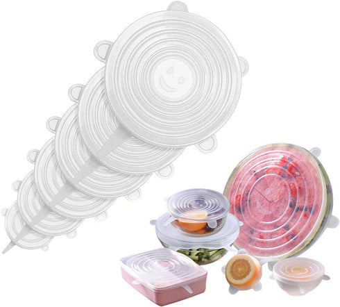 JIGUOOR Silicone Stretch Lids, 6 Pack Reusable Silicone Lids, Durable Food Storage Silicone Covers for Bowl, 6 Sizes to Meet Most Containers to Ke...
