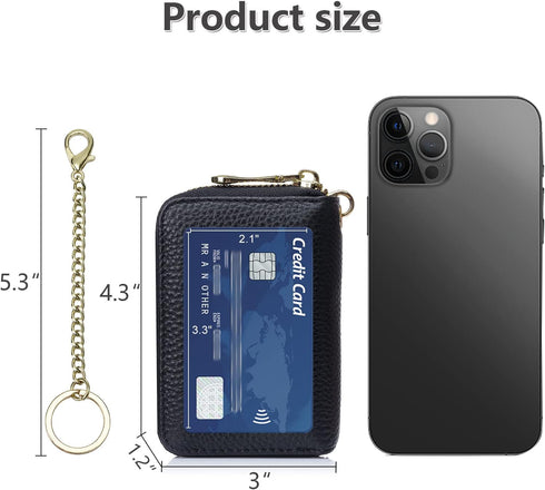 imeetu RFID Credit Card Wallet, Genuine Leather Zipper Card Case Holder with Removable Keychain(Red)...