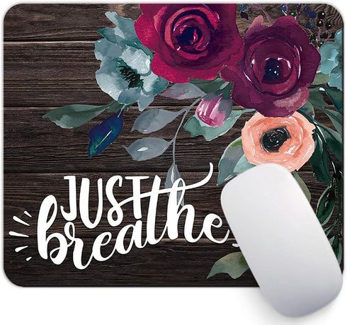 Pretty Office Decor Just Breathe Inspirational Quote Decoration Mouse Pad Purple Roses Desk Accessories for Women...