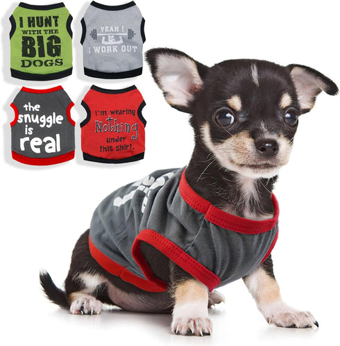 4 Pieces Dog Clothes for Small Dogs Boy Soft Spring Dog Shirts Summer Cute Chihuahua Yorkie Teacup Dog Clothes Pet Puppy Cat Clothes Tiny Dog Outf...