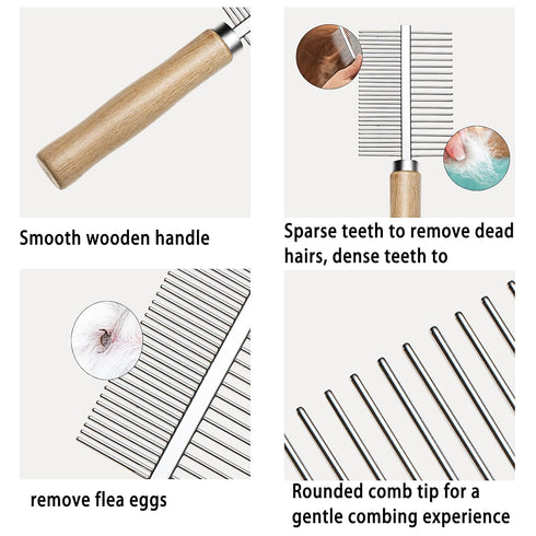 Grooming Brush Set Long Tooth Undercoat Dog Rake+Flea Comb,Deshedding Tool Beauty Steel Comb for Golden Retriever Husky German Shepherd Longhair C...