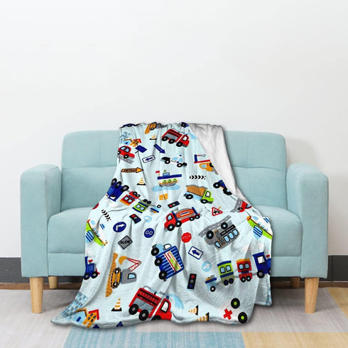 Cartoon Truck Flannel Fleece Blanket, Soft Microfiber Cozy Lightweight Sofa Travel Blanket for Baby, Kids, Youth (50"x40" for Kids)...