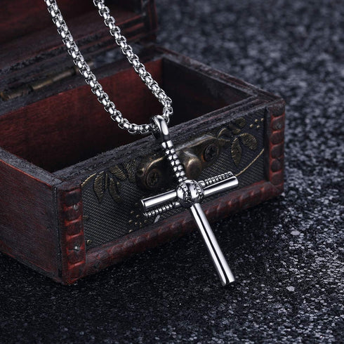 Rehoboth Baseball Bat Cross Pendant Necklace for Men Women with 22+2" Adjustable Stainless Steel Chain Black Gold Silver...
