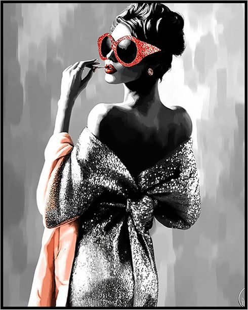 Posterizer 1 pcs-glamorous woman in a vintage-inspired glittery fashion 3-Inspirational Women's Art-Adventure Wall Art-Gift for Women, Designer Fa...