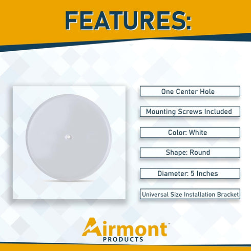 (Pack of 4) Airmont Products AP-12077, 5-inch Ceiling Blank-Up Cover with Center Screw, Fits 3-1/4" to 4" Electric Box, Adjustable Bracket for Scr...